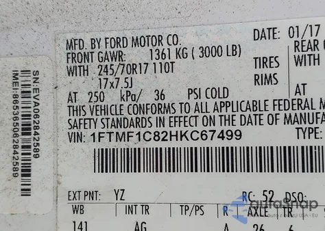 2017 Ford F-150 Xl from USA, damaged, VIN 1FTMF1C82HKC67499